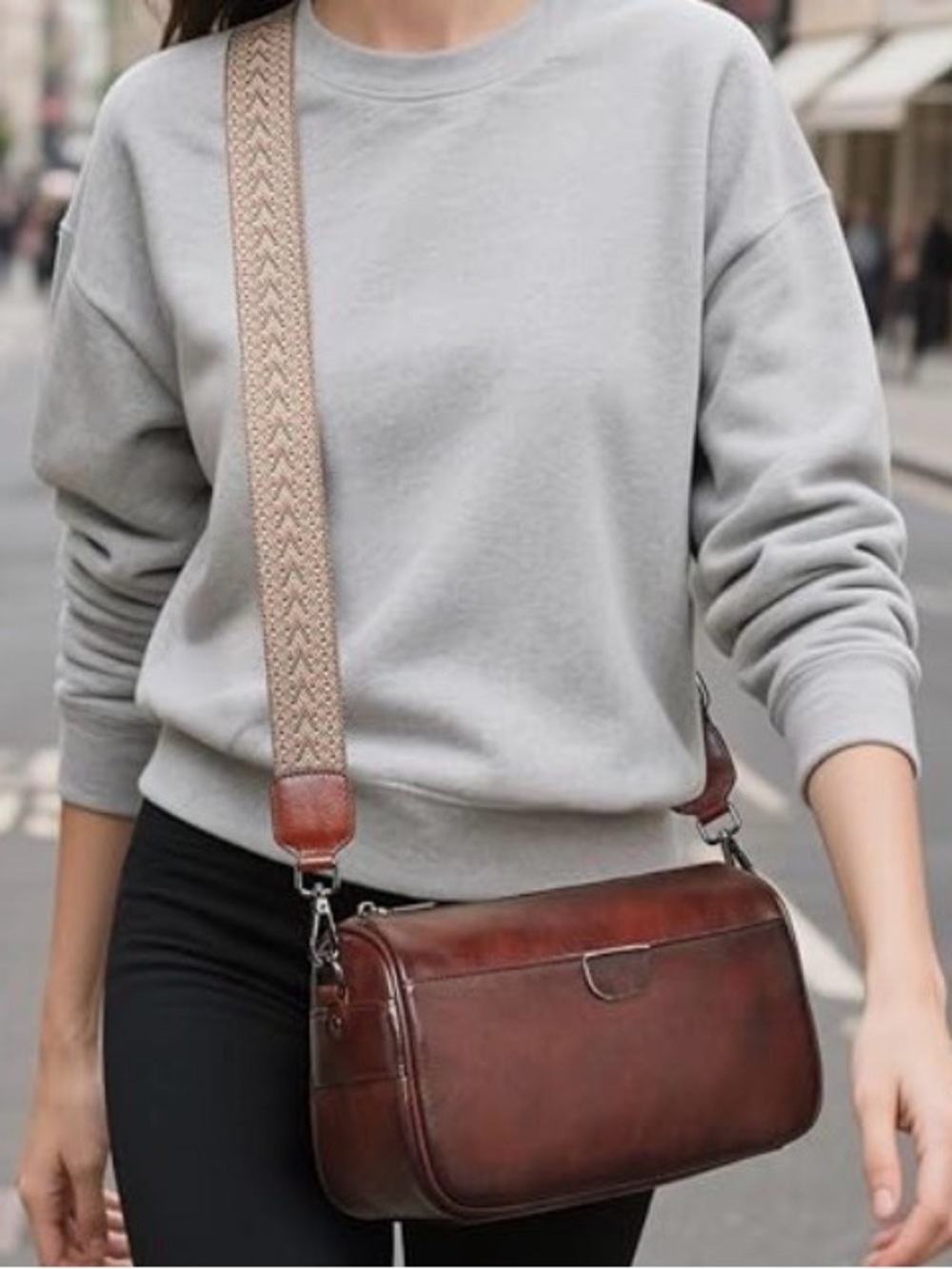 Coolcy Genuine Leather Coffee Brown Crossbody Bag w/ 2 Straps - Picture 4 of 16
